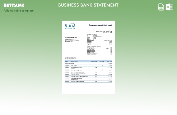 модерен стил Извод на фирма за сметка на Јужен Судан Ecobank Шаблон Word и PDF